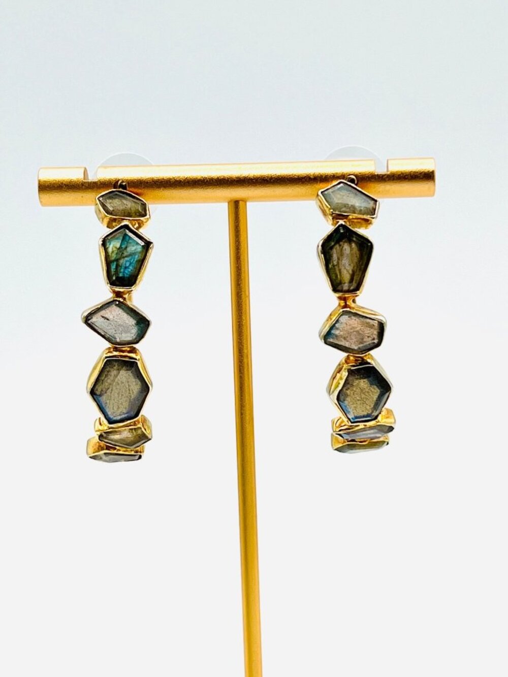 Hollywood Prop Haus Labradorite Hoop Earrings Handmade Artisan Statement